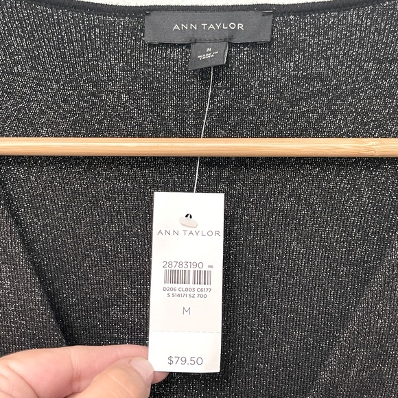 NWT Ann Taylor Shimmer Wrap Long Sleeve, Black Sz M - Picture 3 of 7